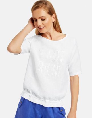 1/2 Arm Shirt mit Mottostickerei Weiss 36/S