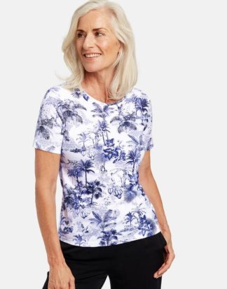 1/2 Arm Shirt mit Palmenprint Blau 36/S
