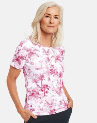 1/2 Arm Shirt mit Palmenprint Pink 36/S