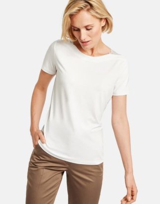 1/2 Arm Shirt mit Spitzenbesatz Weiss 36/S