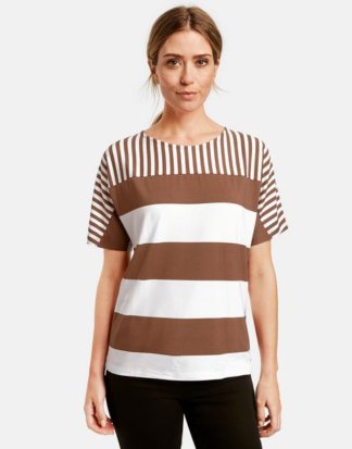 1/2 Arm Shirt mit Streifenmix Braun 36/S