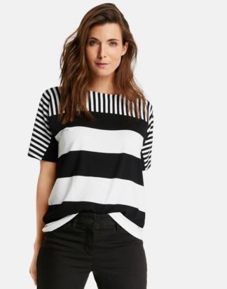 1/2 Arm Shirt mit Streifenmix Schwarz 40/M