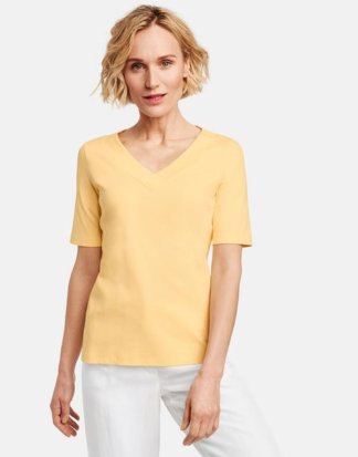 1/2 Arm Shirt mit V-Ausschnitt organic cotton Gelb 38/S