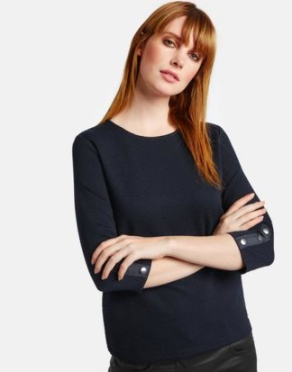 3/4 Arm Shirt aus Struktur-Jersey Blau XXS