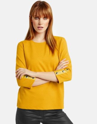 3/4 Arm Shirt aus Struktur-Jersey Gelb XXS
