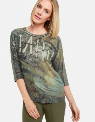 3/4 Arm Shirt im Material-Mix Grün XS