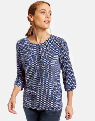 3/4 Arm Shirt mit Allover-Print Blau 34/XS