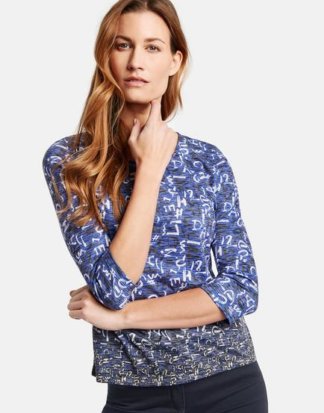 3/4 Arm Shirt mit Alloverprint Blau 36/S