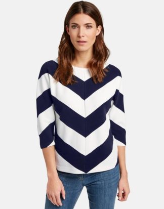 3/4 Arm Shirt mit Blockstreifen Weiss 38/S