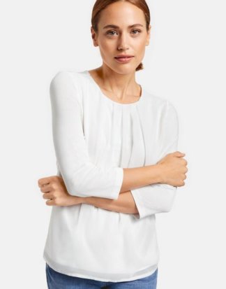 3/4 Arm Shirt mit Chiffon Weiss 42/M