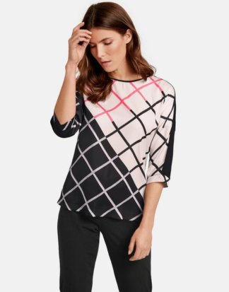 3/4 Arm Shirt mit Diagonalkaro und Colour-Blocking Schwarz 38/S