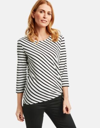 3/4 Arm Shirt mit Diagonalstreifen Weiss 36/S