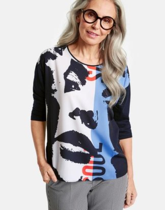 3/4 Arm Shirt mit Face-Print Blau 46/L
