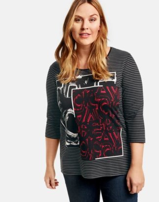 3/4 Arm Shirt mit Front-Print Schwarz 46/L