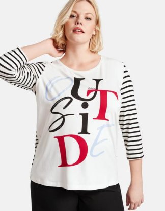 3/4 Arm Shirt mit Front-Print Weiss 46/L