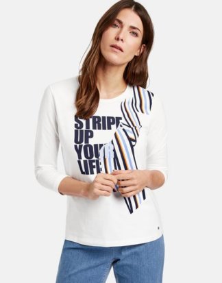 3/4 Arm Shirt mit Frontddruck organic cotton Weiß 36/S