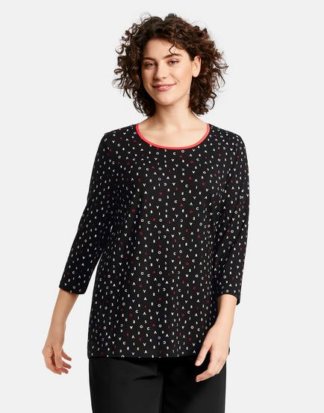 3/4 Arm Shirt mit Letterprint Schwarz 40/42