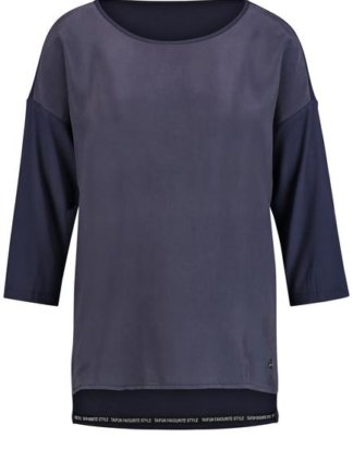 3/4 Arm Shirt mit Material-Mix Blau XS