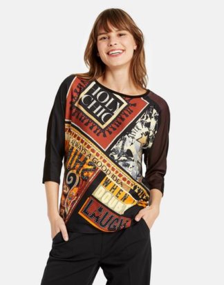3/4 Arm Shirt mit Material-Mix Grau XS
