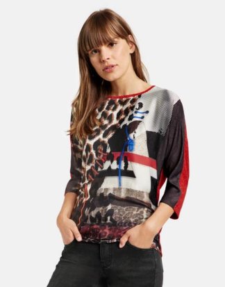 3/4 Arm Shirt mit Material-Mix Rot S