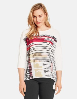 3/4 Arm Shirt mit Material-Mix Weiss 46/L