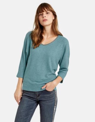 3/4 Arm Shirt mit Schmuckblende Blau XS