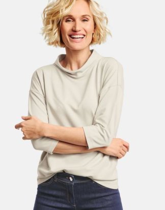 3/4 Arm Shirt mit Stehkragen Beige 36/S