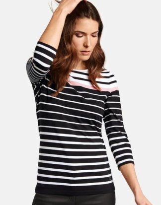 3/4 Arm Shirt mit mehrfarbigen Streifen Schwarz 36/S