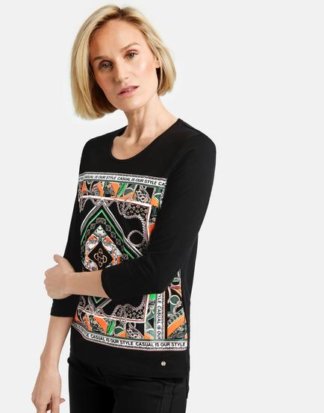 3/4 Arm Shirt mit platziertem Print Schwarz 36/S