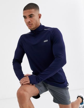 ASOS 4505 - Langärmliges Laufsport-Shirt mit 1/4-Reißverschluss und Mesh-Einsätzen-Navy