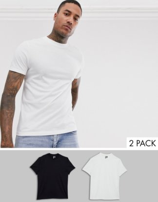 ASOS DESIGN - 2er Packung T-Shirts aus Bio-Baumwolle mit Rundhalsausschnitt - SPAREN MIT MULTIPACK!-Mehrfarbig