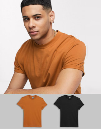 ASOS DESIGN - 2er Packung T-Shirts mit Rollärmeln - GÜNSTIGER IM MULTIPACK!-Mehrfarbig