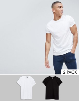 ASOS DESIGN - 2er Packung T-Shirts mit Rundhalsausschnitt und Rollärmeln - ZUM MULTIPACK-SPARPREIS!-Mehrfarbig