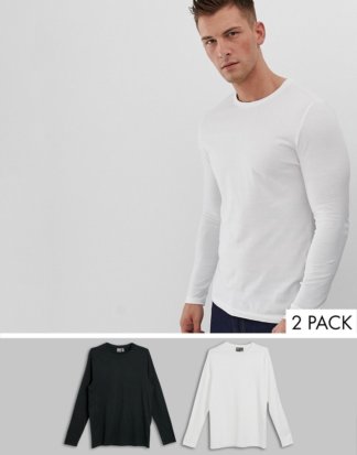 ASOS DESIGN - 2er Packung langärmlige Shirts aus Bio-Baumwolle mit Rundhalsausschnitt - SPARPREIS!-Mehrfarbig