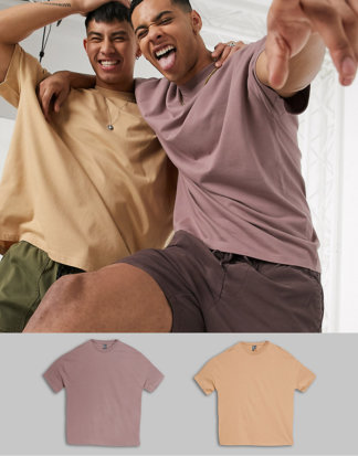ASOS DESIGN - 2er Packung übergroße T-Shirts mit Rundhalsausschnitt - JETZT SPAREN!-Mehrfarbig