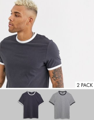 ASOS DESIGN - 2er-Set T-Shirts aus Bio-Baumwolle, Rabatt-Mehrfarbig