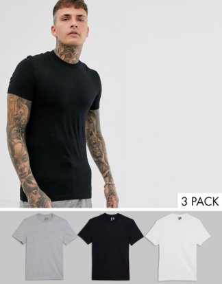 ASOS DESIGN - 3er Packung Muskel-T-Shirts mit Rundhalsausschnitt - GÜNSTIGER IM MULTIPACK!-Mehrfarbig
