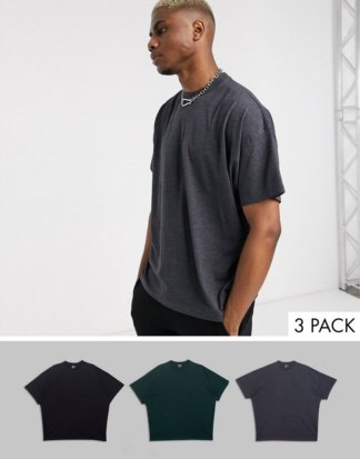 ASOS DESIGN - 3er Packung übergroße T-Shirts mit Rundhalsausschnitt - JETZT SPAREN!-Mehrfarbig