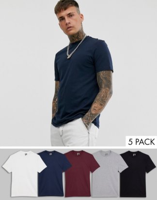 ASOS DESIGN - 5er Pack t-Shirts mit Rundhalsausschnitt, spare-Mehrfarbig