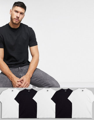 ASOS DESIGN - 5er Packung T-Shirts aus Bio-Baumwolle mit Rundhalsausschnitt - SPAREN MIT MULTIPACK!-Mehrfarbig