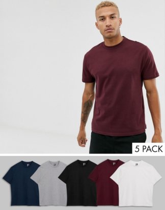 ASOS DESIGN - 5er-Set legere T-Shirts aus Bio-Baumwolle mit Rundhalsausschnitt, Rabatt-Mehrfarbig