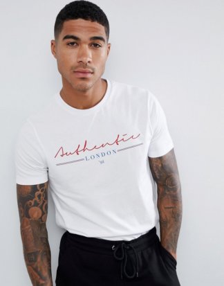 ASOS DESIGN - Authentic London - T-Shirt mit Aufdruck-Weiß