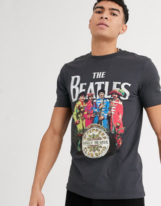ASOS DESIGN - Beatles - T-Shirt mit großem Aufdruck auf der Brust-Grau
