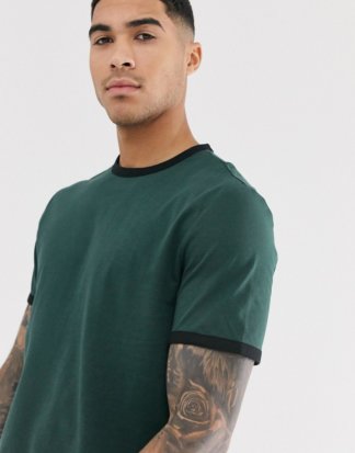 ASOS DESIGN - Bio-T-Shirt mit Ringerrücken in Grün