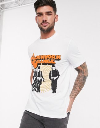 ASOS DESIGN - Clockwork Orange - T-Shirt mit großem Aufdruck vorne-Weiß