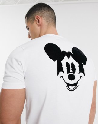 ASOS DESIGN - Disney - Langes T-Shirt mit strukturiertem, geflockten Muster auf der Rückseite-Weiß