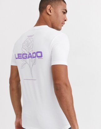ASOS DESIGN - Enges T-Shirt mit Rosen- und Textprint am Rücken-Weiß