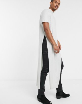 ASOS DESIGN - Extrem langes, legeres T-Shirt mit Stehkragen in Blassgrün