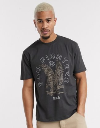 ASOS DESIGN - Foo Fighters - Legeres T-Shirt mit Print vorn-Schwarz