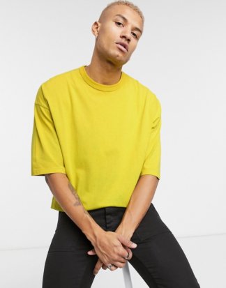 ASOS DESIGN - Gelbes Oversize-T-Shirt mit halblangen Ärmeln und Acid-Waschung